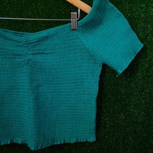 NWOT Nordstrom Brand Abound Blue / Green Rouched Off-Shoulder Top